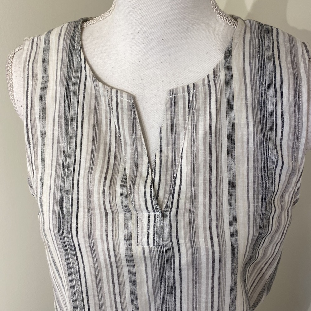 Beach lunch lounge sleeveless cotton blend striped dress - Picture 2 of 5